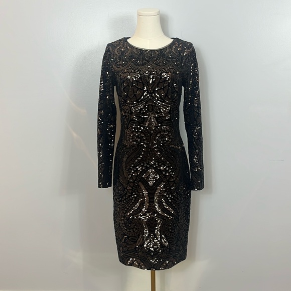 Aqua Black Dress with all over Gold Tone Sequins - Picture 3 of 17